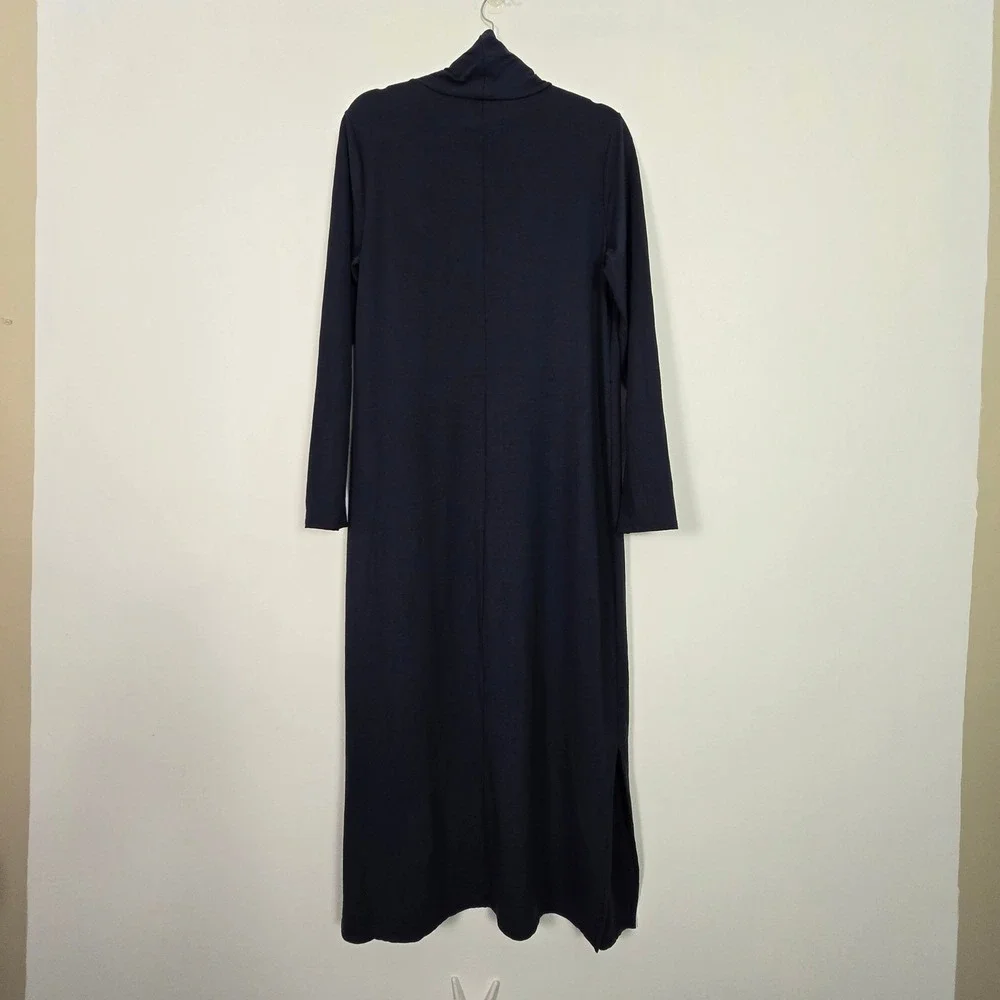 Garnet‎ Hill Maxi Dress Women Medium Navy Blue Turtleneck Tencel Preppy Casual